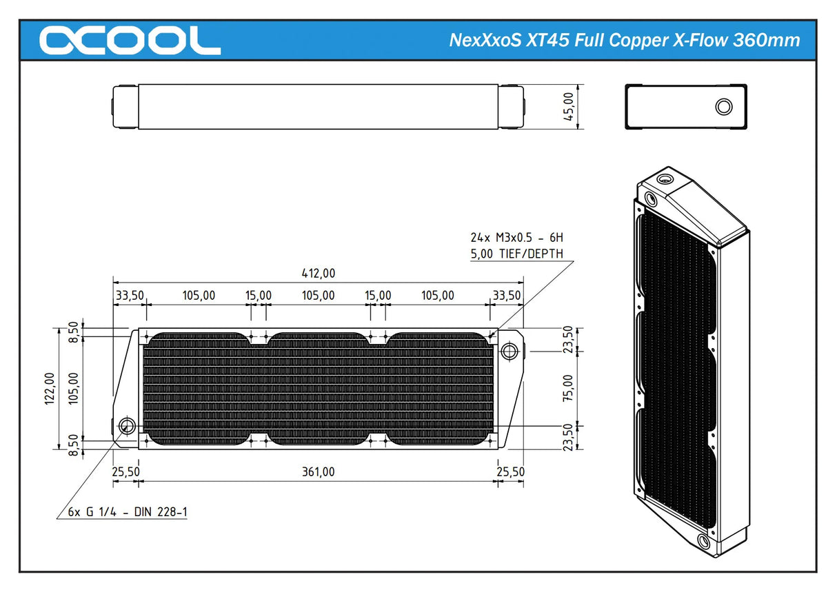 Alphacool NexXxoS XT45 Full Copper X-Flow 360mm Radiator