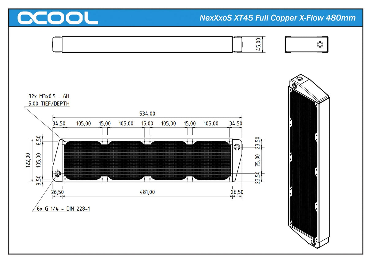 Alphacool NexXxoS XT45 Full Copper X-Flow 480mm Radiator