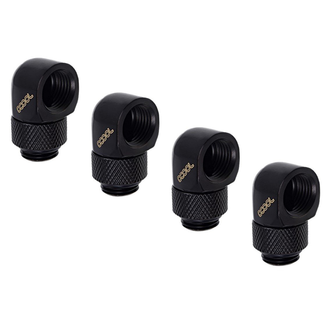 Alphacool Eiszapfen G1/4" Male to Female Extender, 90 Degree Rotary, Deep Black, 4-Pack