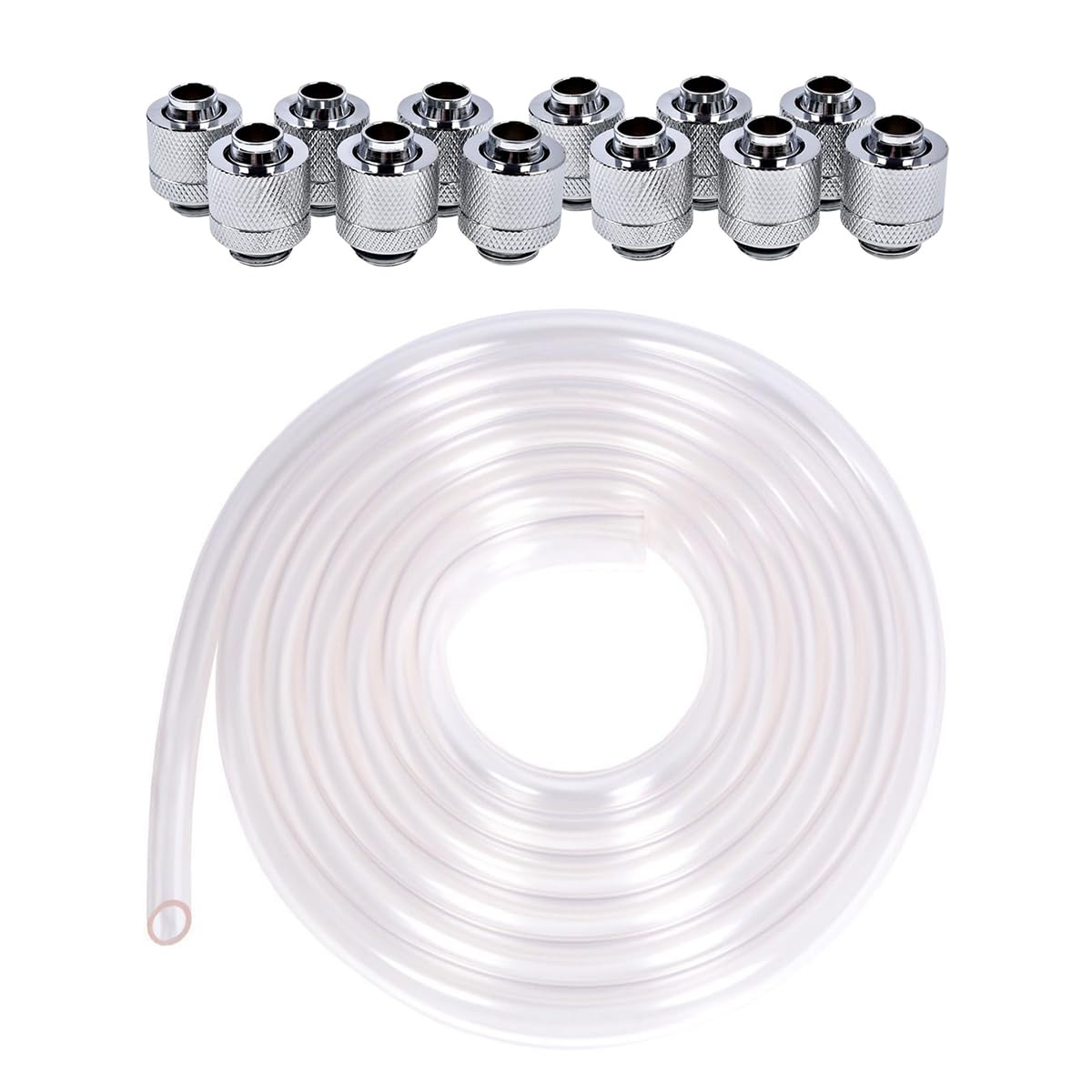 Alphacool Clear Flexible Tubing & Compression Fittings Bundle, Chrome