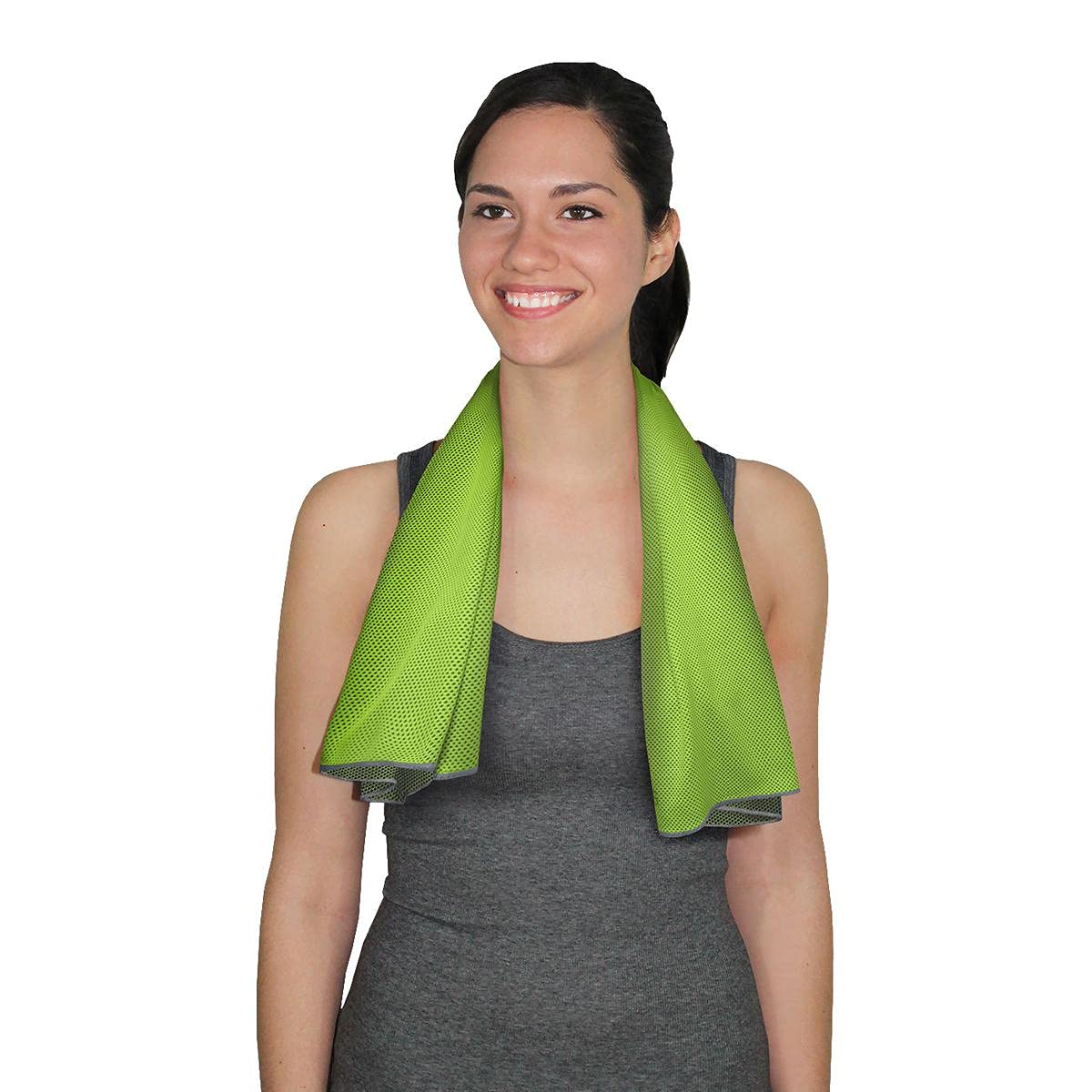 AlphaCool Mesh Instant Cooling Towel for Neck and Face, Cold Towel for Hot Weather, Sports, Gym, Camping, Travel Hi-Vis Green