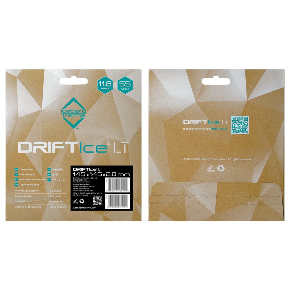 Iceberg Thermal DRIFTIce LT 145x145mm High Performance 2.0mm Thermal Pad (11.8 W/mK) - Best for PC Cooling CPU/GPU