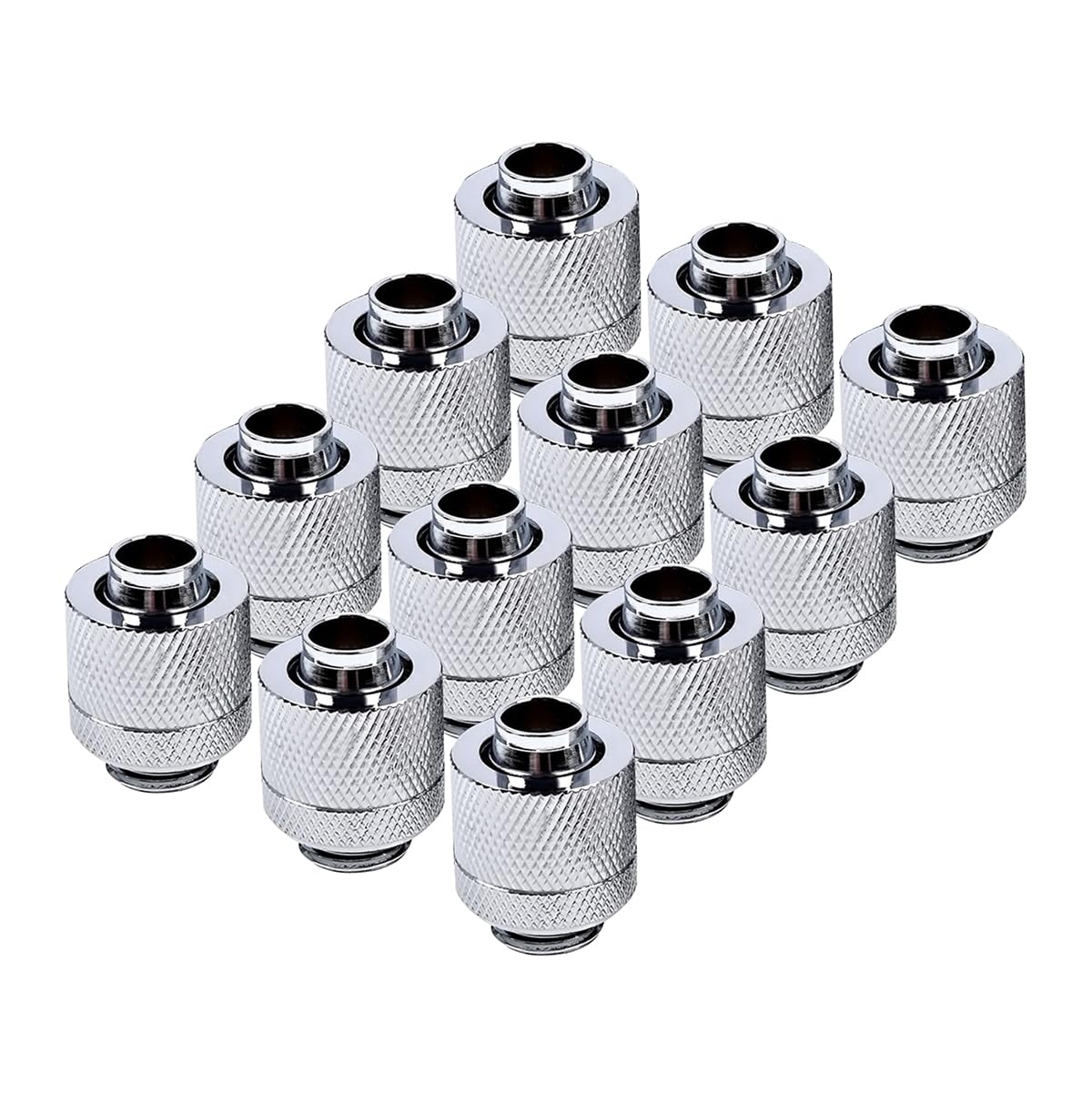 Alphacool Eiszapfen G1/4" to 10mm ID, 13mm OD Compression Fitting for Soft Tubing, Chrome, 12-Pack