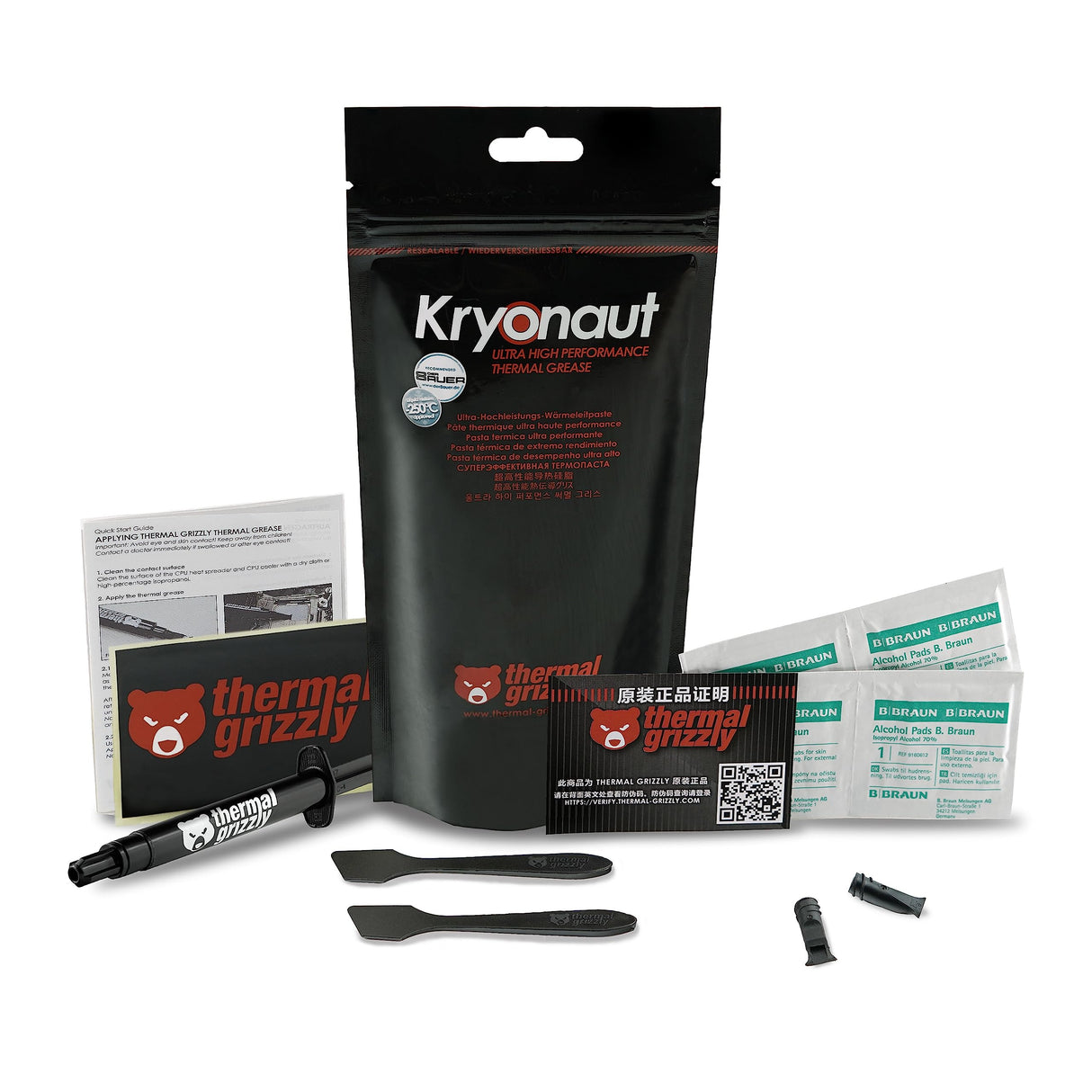 Thermal Grizzly Kryonaut Thermal Grease Kit - High-Performance CPU Paste for Overclocking - 5.55g Set with Extra Spatula & Cleaning Pads