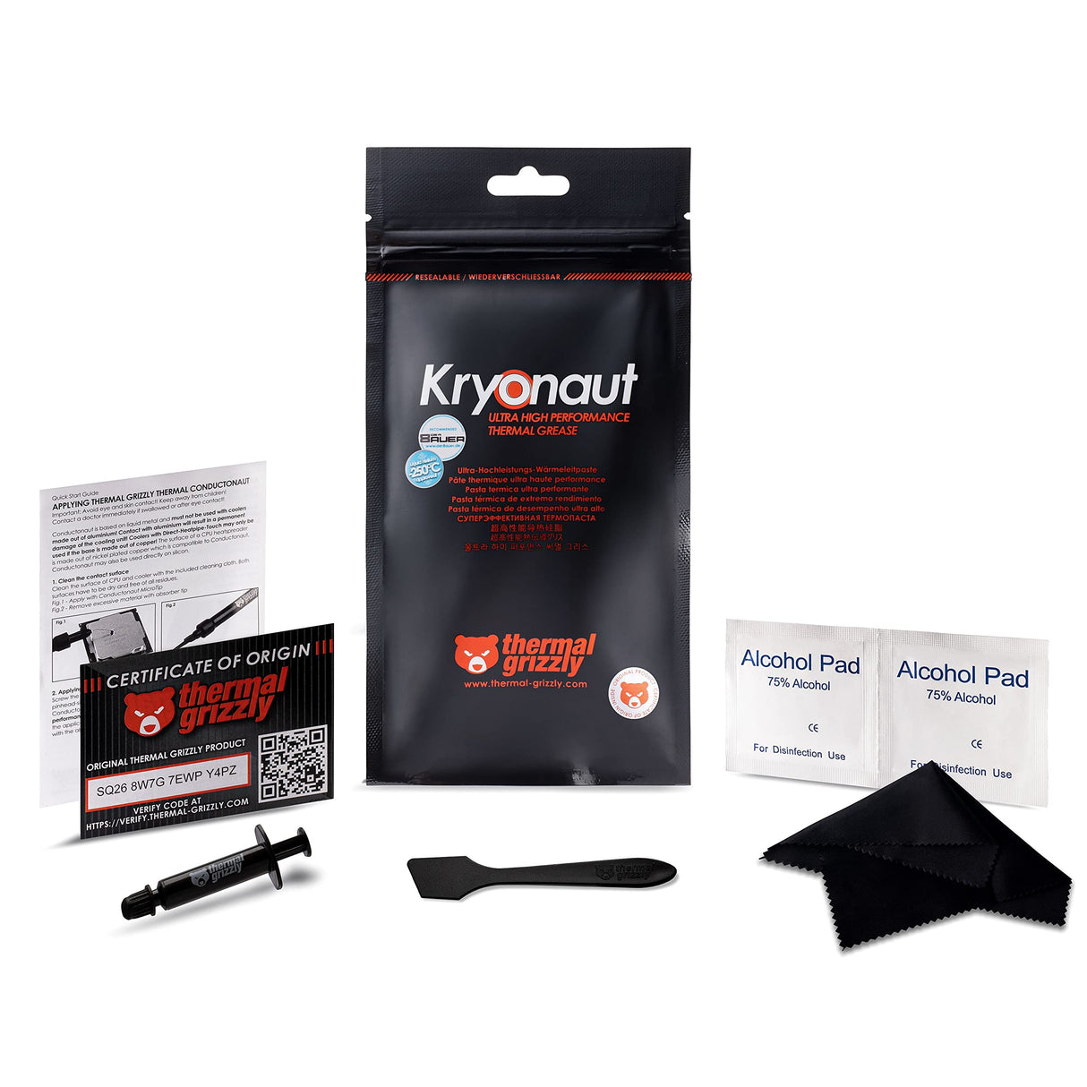 Thermal Grizzly Kryonaut High Performance CPU Thermal Paste - Top Choice for Gaming PCs, GPUs, Processors, Consoles - Thermal Grease 1g Combo