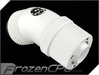 Bitspower G1/4 Thread 3/8" ID x 1/2" OD 45-Degree Dual Rotary Compression Fitting - White - Digital Outpost LLC