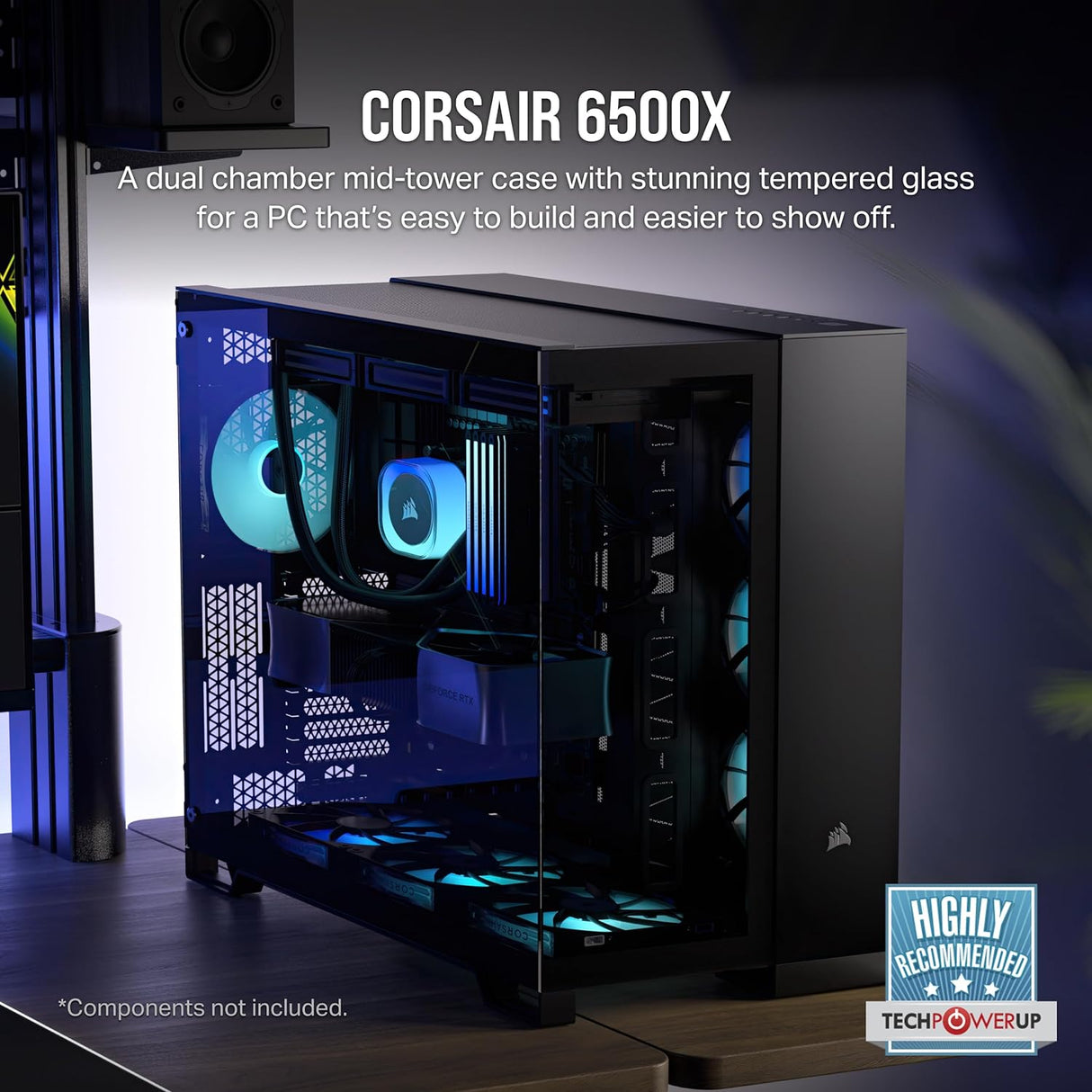 CORSAIR 6500X Mid-Tower ATX Dual Chamber PC Case – Panoramic Tempered Glass – Reverse Connection Motherboard Compatible – No Fans Included – Black